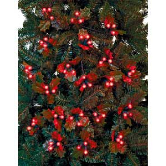 60 Red Holly and Berry Christmas Tree Lights 