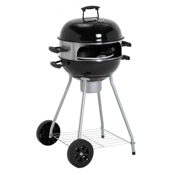 Home Kettle Charcoal BBQ With Pizza Oven - Black (No Ash Catcher Handle)