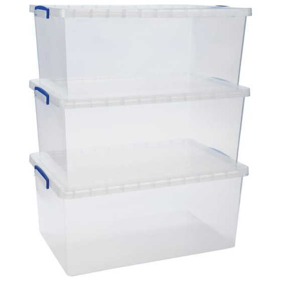 Really Useful Set Of 3 62 Litre Boxes - Clear (No Lids)