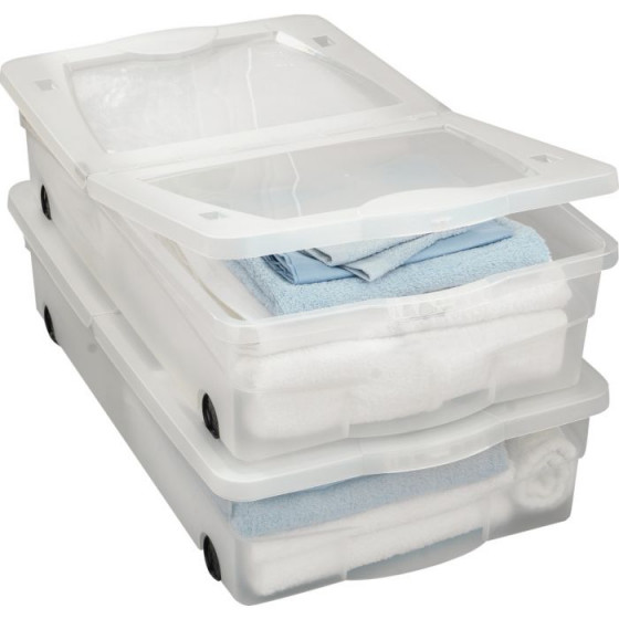 50 Litre Wheeled Plastic Underbed Storage Boxes - Set of 2