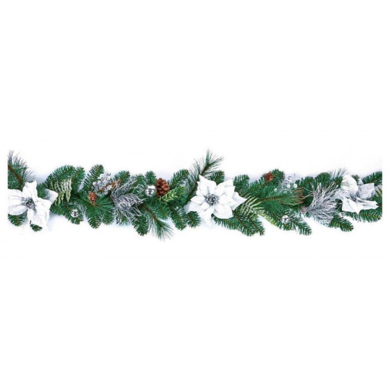 Premier Decorations 180cm Poinsettia Garland - Green & White