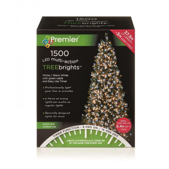 Premier Decorations 1500 Multi Action TreeBrights LED Lights & Timer-Warm White