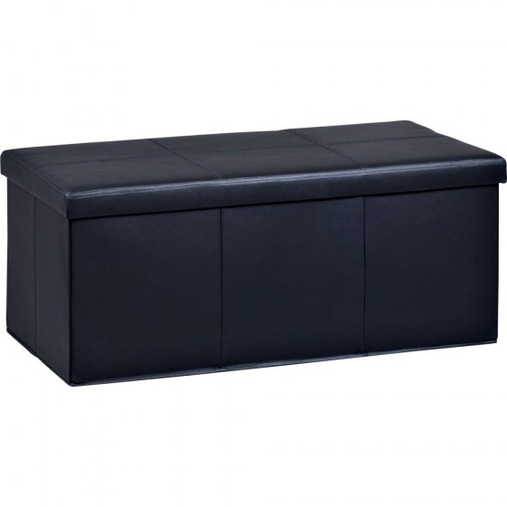 Leather Extra Large Ottoman 2 Compartments - Black (One Inside Panel Missing)