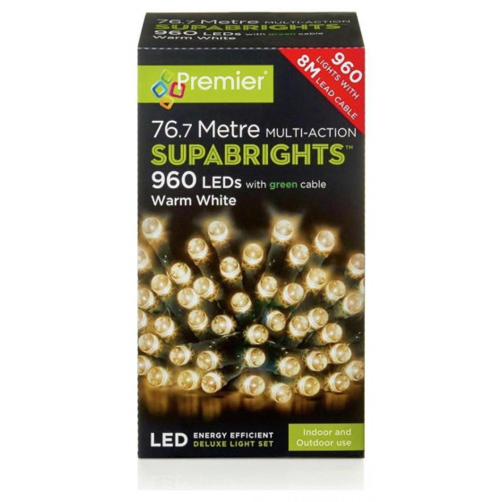 Premier Decorations 960 Superbright LED Christmas Lights - Warm White