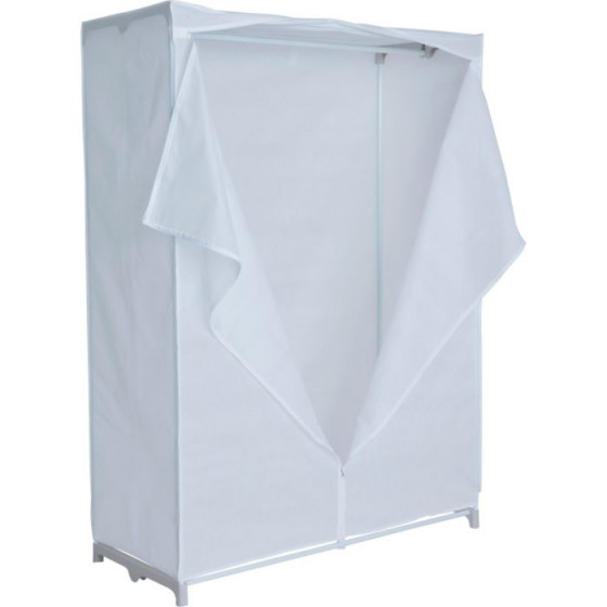 Fabric Covered Double Clothes Rail Wardrobe - White