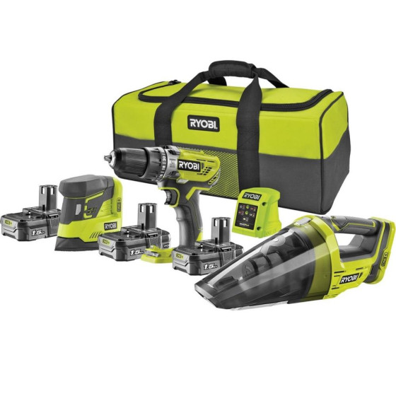Ryobi ONE+ Triple Kit Drill, Sander & Vacuum - R18PDPSHV-315S