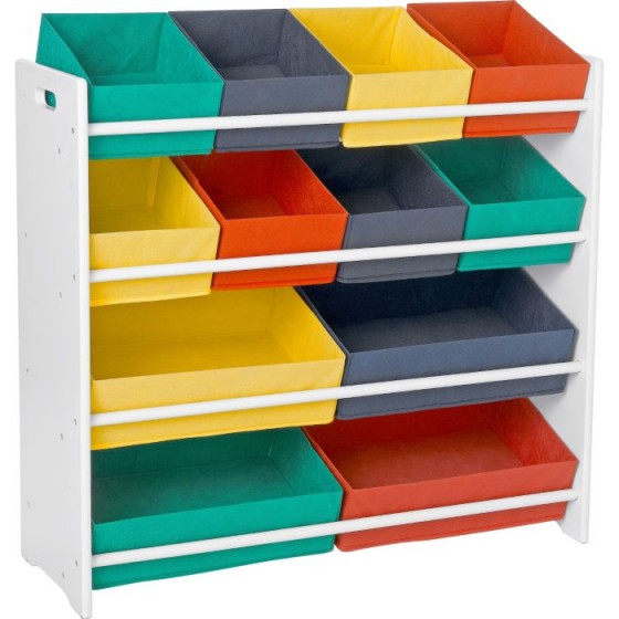 4 Tier White Child's Storage Unit with Bins (Slight Scratch on Side)