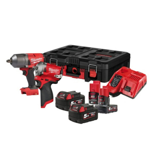 Milwaukee M18FPP2AE-564P 18v & 12v Impact Wrench Twin Pack