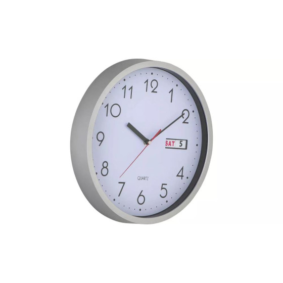 Home Day and Date Wall Clock - Silver