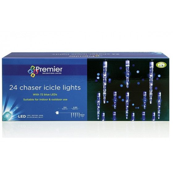 Premier Decorations 24 Chaser Icicles With 72 Blue LEDs