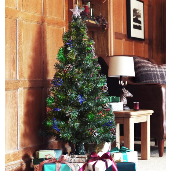 Home 4ft Fibre Optic Cone & Berry Christmas Tree - Green