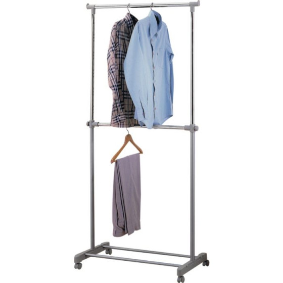 Adjustable Chrome Plated 2 Tier Clothes Rail - Grey