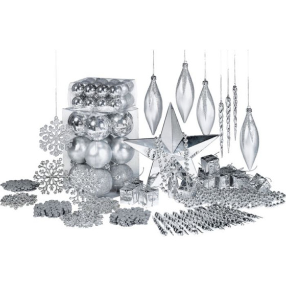 100 Piece Christmas Tree Decoration Starter Pack - Silver