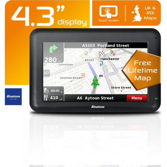 Binatone U435 4.3 Inch UK and ROI Sat Nav - Free Lifetime Maps Update !