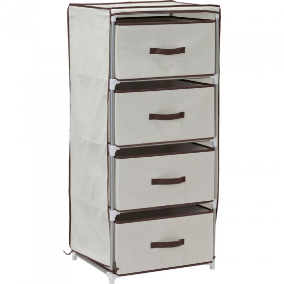 Metal and Polycotton 4 Drawer Storage Unit - Cream