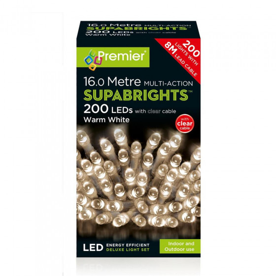 Premier Decorations 200 LED Multi-Function Christmas Lights - Warm White