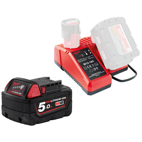 Milwaukee M12-18C 12v-18v Twin Port Charger & 18v 5.0Ah Battery