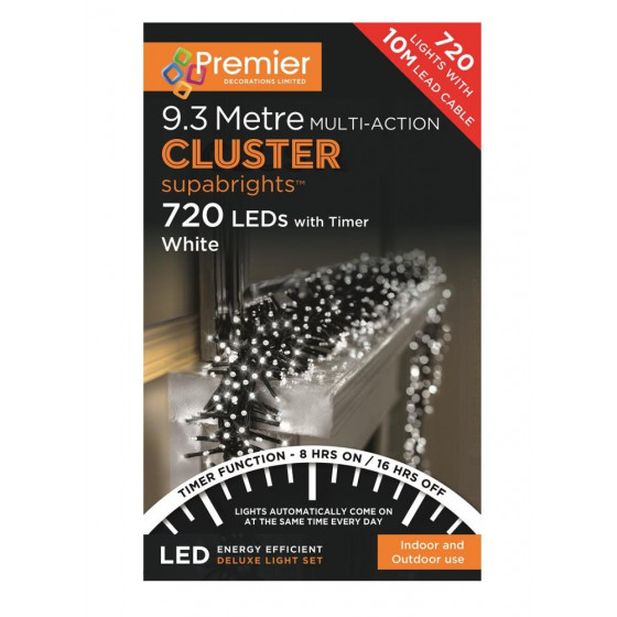 Premier Cluster Supabright Multi-Action LED Christmas Lights - White