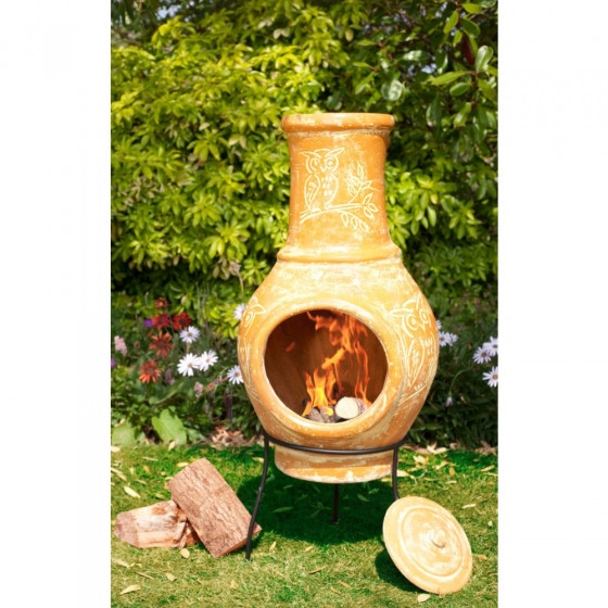 La Hacienda Clay Chiminea with Owl Design