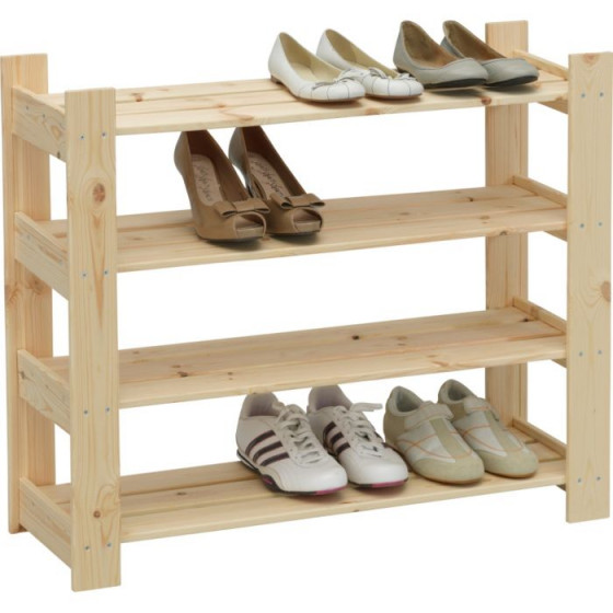 4 Shelf Shoe Storage Rack - Solid Pine