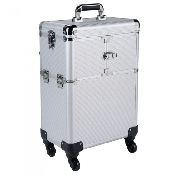 Pretty Pink Large Silver Trolley Vanity Case