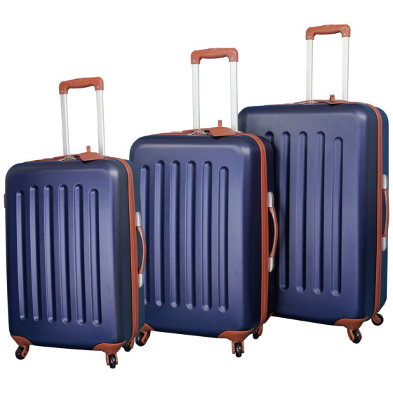 Go Explore 4 Wheel Large Suitcase - Navy and Tan