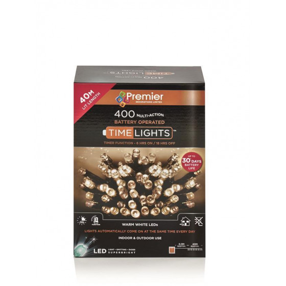Premier Decorations 400 LED Multi Action Battery Christmas Lights - Warm White