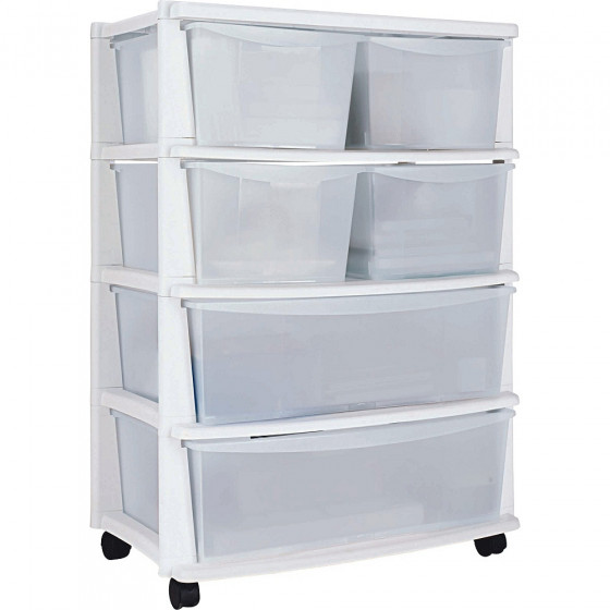 6 Drawer Plastic Wide Tower Storage Unit - White