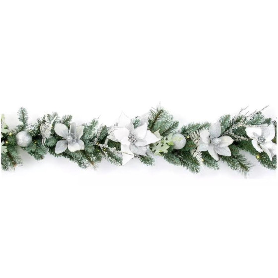 Premier Decorations 6ft Pre-Lit Poinsettia Christmas Garland