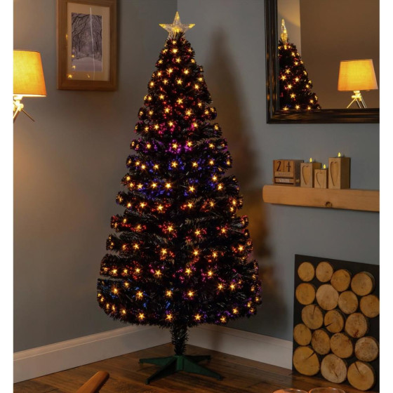 Premier Decorations 5ft Christmas Tree With Pre Lit White Star Lights - Black