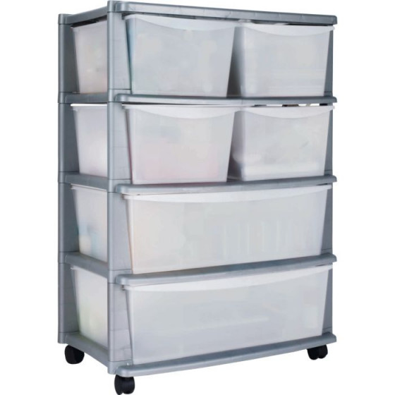 6 Drawer Plastic Wide Storage Chest - Silver