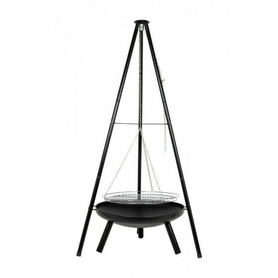 La Hacienda Fire Pit Tripod With Cooking Area - Black