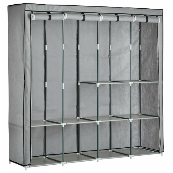 Home Triple Modular Fabric Wardrobe - Grey & Black