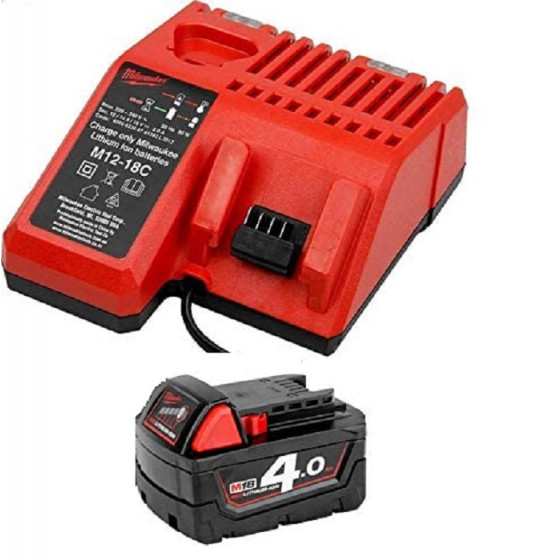 Milwaukee M12-18C 12v-18v Twin Port Charger & 18v 4.0Ah Battery