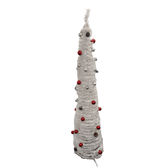 Home 6ft Pop Up Pre-Lit White Christmas Tree - Red & Silver Baubles