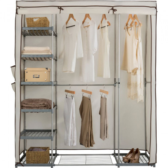 Metal and Polycotton Triple Wardrobe - Cream