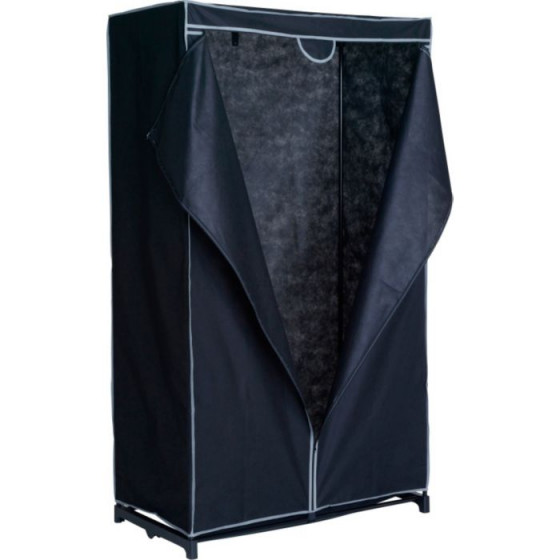 Fabric Covered Single Clothes Rail Wardrobe - Black