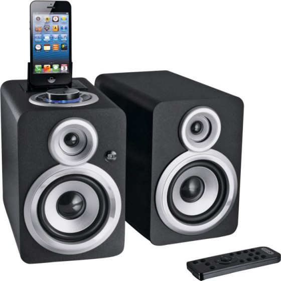 Acoustic Solutions 10 Watt Wooden Speakers - Black - Lightning Dock