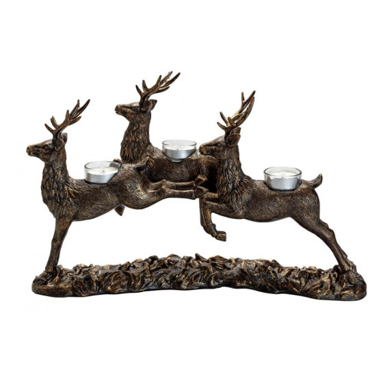 Home Berry Christmas Jumping Stag Tealight Holder - Brown