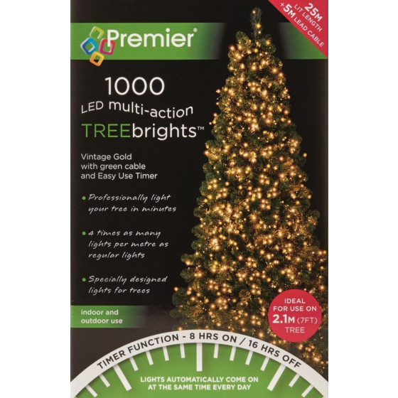 Premier Decorations 1000 TreeBrights Timer Christmas Tree Lights - Vintage Gold