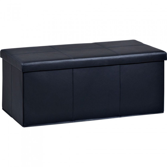 Real Leather Extra Large Ottoman 4 Compartments - Black
