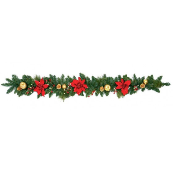 Home 1.8m Poinsetta Garland - Red and Gold