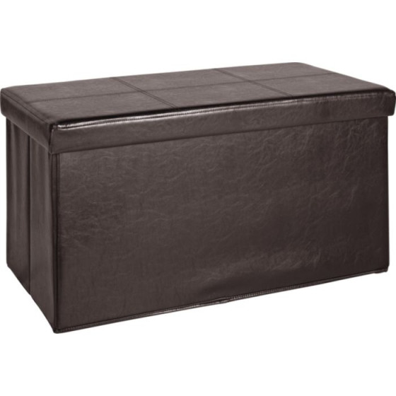 Large Leather Effect Ottoman with Stitching Detail - Brown