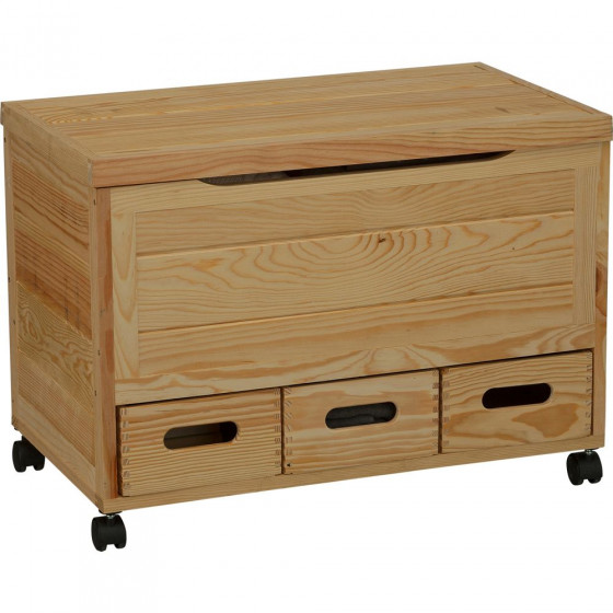 Wooden 3 Drawer Storage Chest on Wheels - Pine
