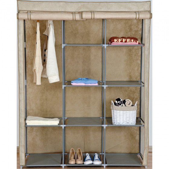 Double Modular Metal Framed Fabric Wardrobe - Jute Effect