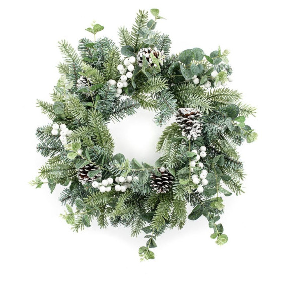 Premier Decorations 50cm Eucalyptus Wreath With White Berries - Green