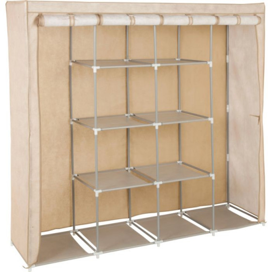 Triple Modular Metal Framed Fabric Wardrobe - Jute Effect
