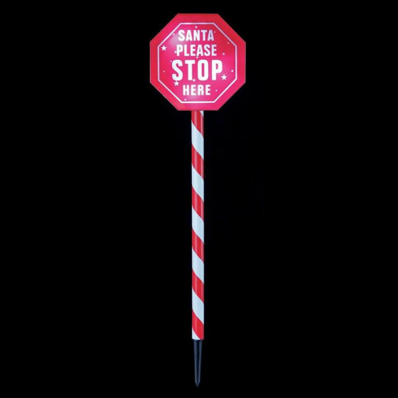 Premier Decorations 80cm LED Santa Please Stop Here Sign - White