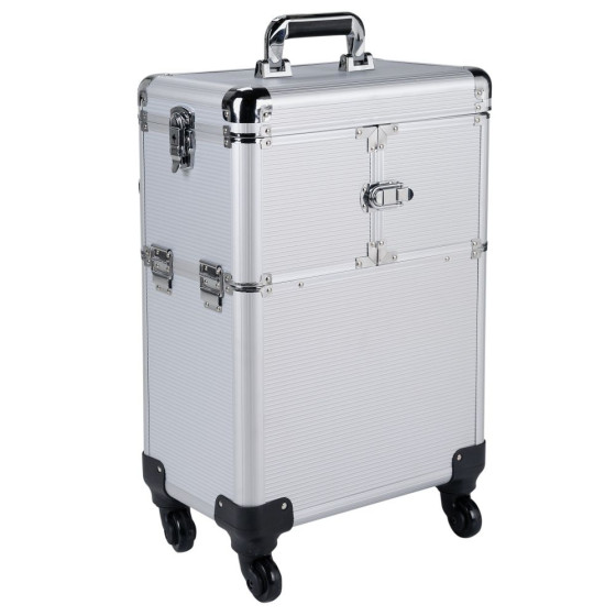 Pretty Pink Large Silver Trolley Vanity Case