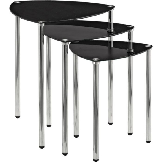 Triangular Nest of Tables - Black Glass